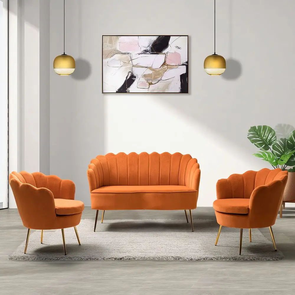 

3 Piece Velvet Living Room Furniture Set, Including Loveseat amp 2 Sofa Chairs, Modern Comfy holstered 2Seater Sofa amp Accen