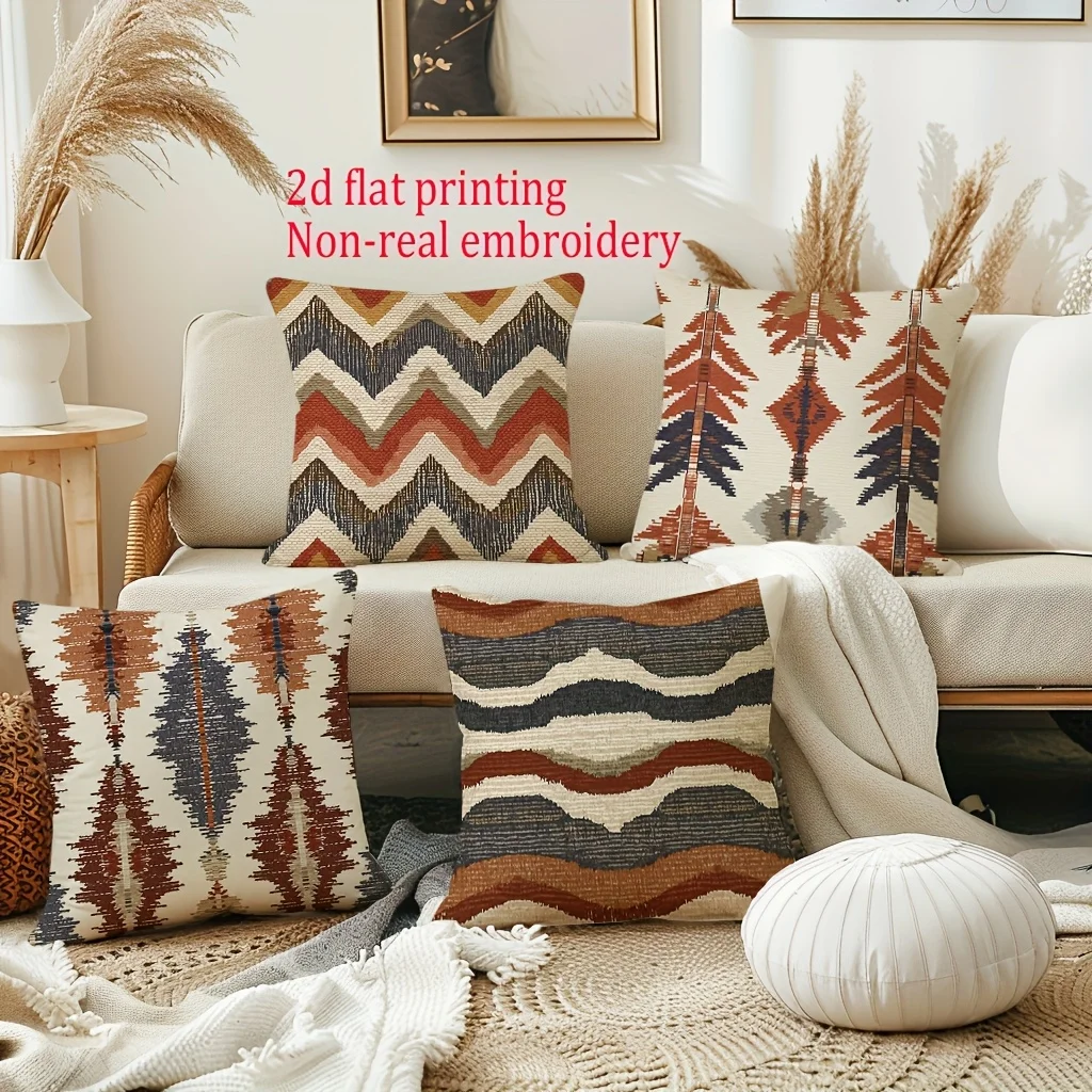 Boho Abstract Geometric Throw Pillow Covers - Ethnic Style Farmhouse Home Decor, Without Pillow Inserts, for Porch Pat