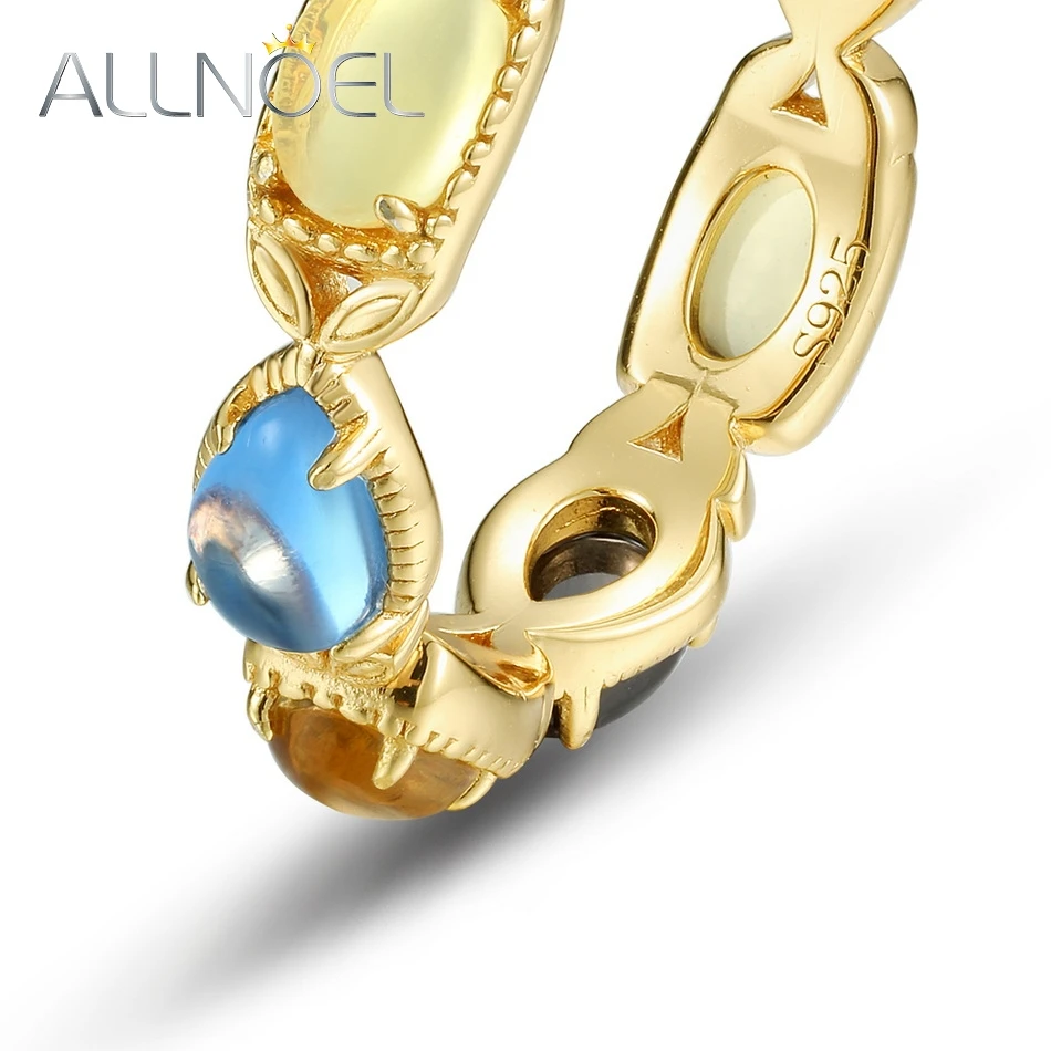 ALLNOEL Real 925 Sterling Silver Rings for Women Citrine Amber Colorful Gemstone Gold Plated Luxury Vintage Fine Jewelry Gifts