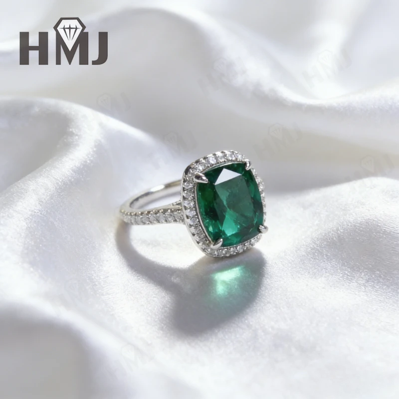 

Lab Grown Columbia Emerald/Sapphire/Ruby Rings 925 Sterling Silver Elongated Cushion Cut Fine Jewelry Gift for Women Anniversary