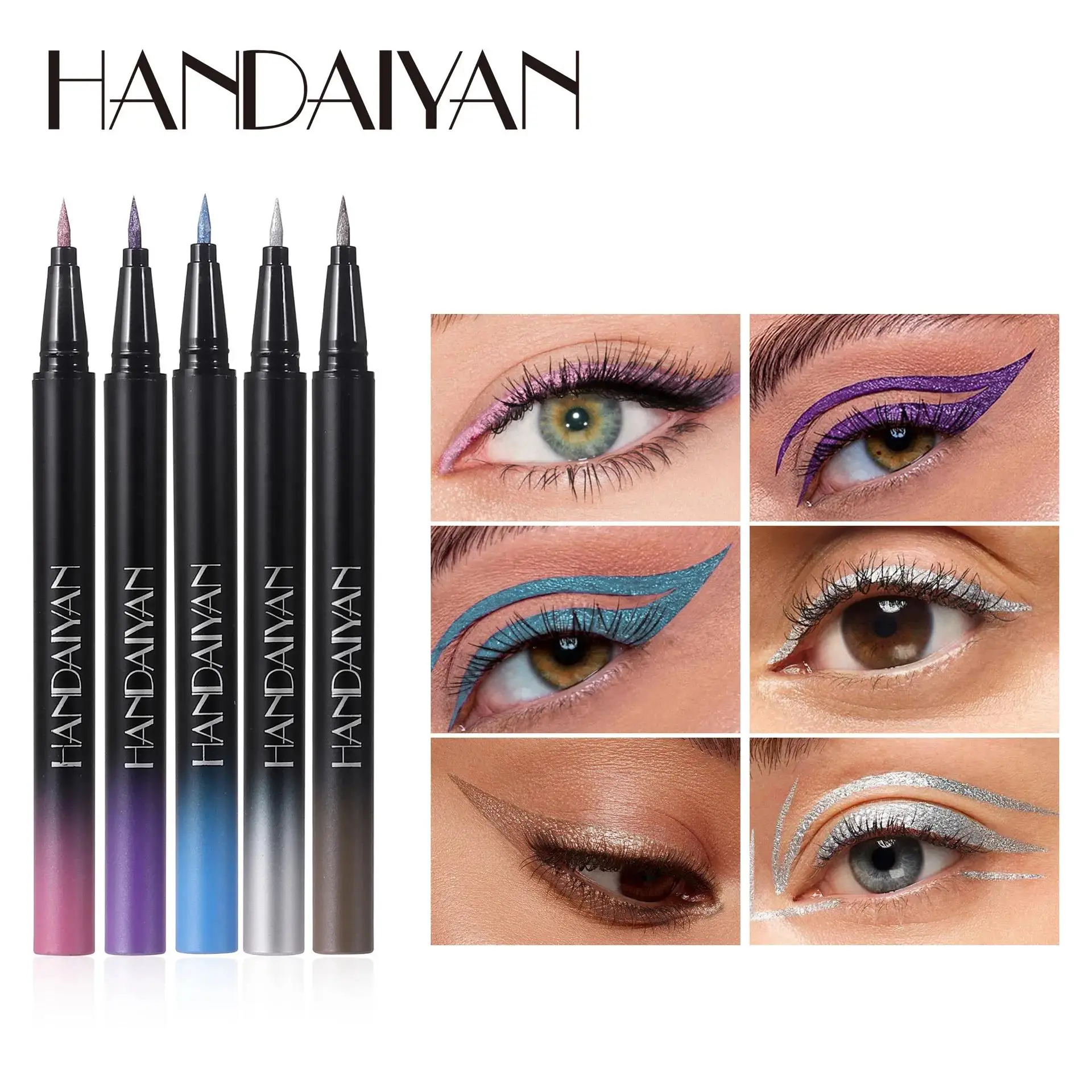 Juego de delineador de ojos líquido con purpurina resistente al agua, 5 colores, Kit de lápiz de maquillaje de ojos brillante de larga duración para mujeres y niñas