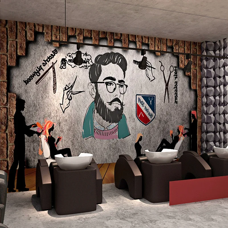 3D Vintage Retro Wallpaper for Barber Shop Hair Salon Decorative Feature Wall Fashionable Large Custom Mural Wallpaper