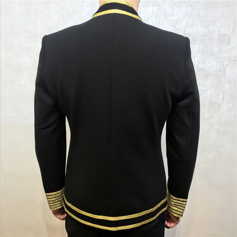 Style Gold Stripe Korean Slim Suit For Men\'s Walk Show Fashion Nightclub Blazer Performance Clothing Stylist Blazer Hombre