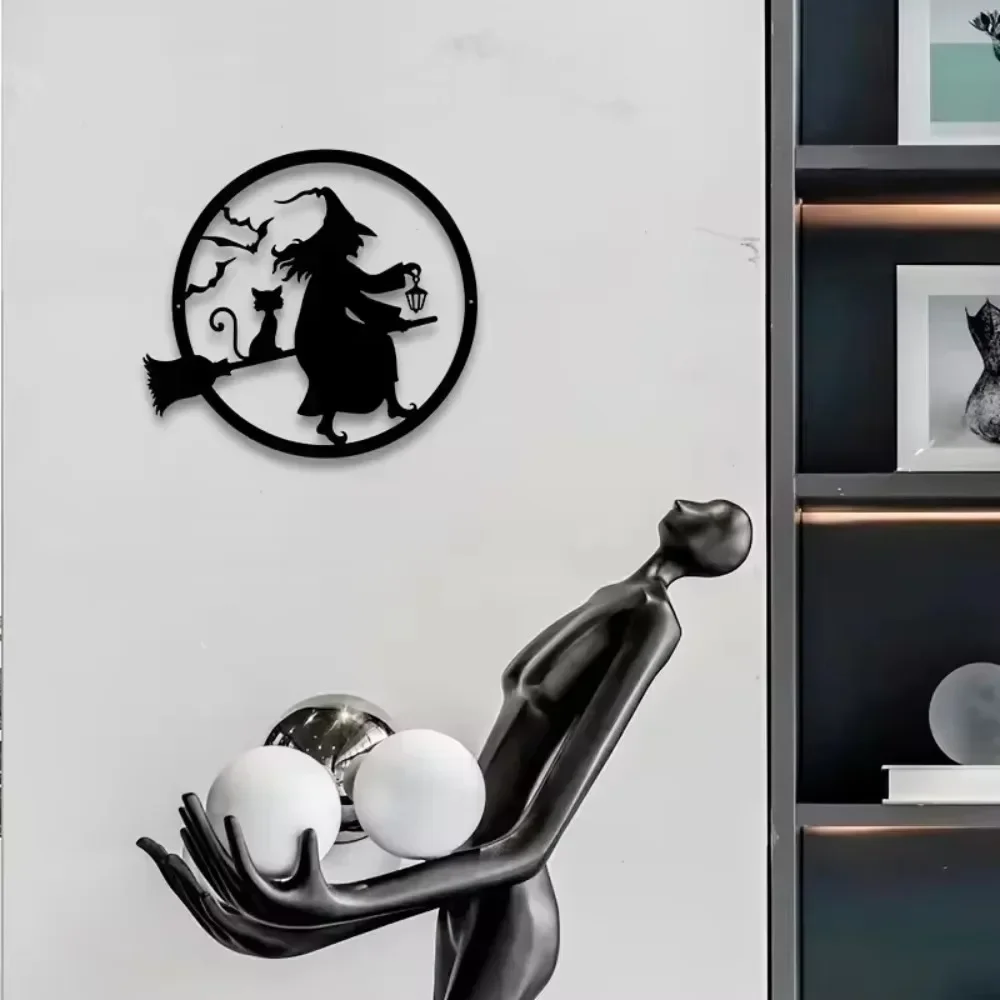 

Iron Witch Metal Wall Hanger: Bewitching Black Halloween Adornment for Front Porch and Home. Spooky yet Joyful Door Decor