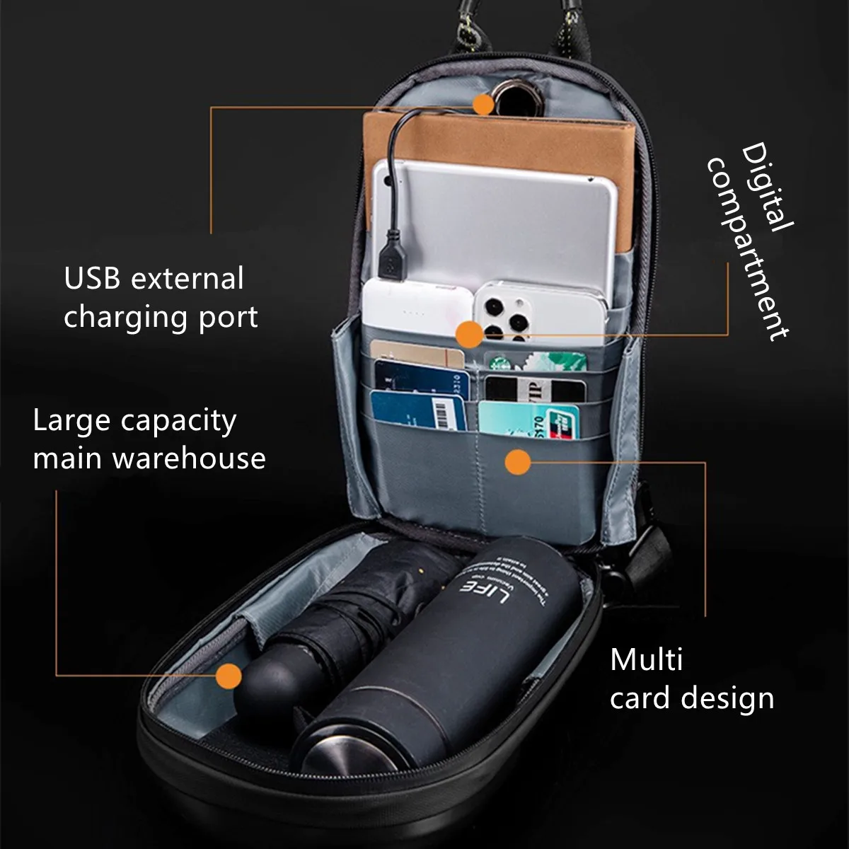 Man Waterproof Chest Bag Motorcycle Crossbody  ABS Hard Shell Shoulder Pack Sports Travel ipad Computer Mobile Phone Storage Box