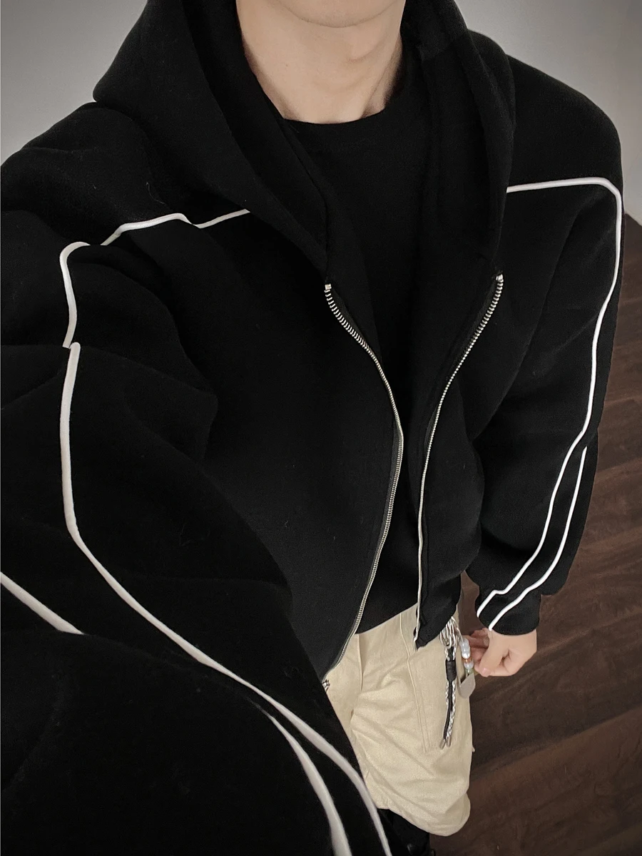 

Loose Men's Spring Autumn Hoodie Cardigan Jaet American Retro Teenage Heavyweight Sweatirt Casual Faion Urban Sle