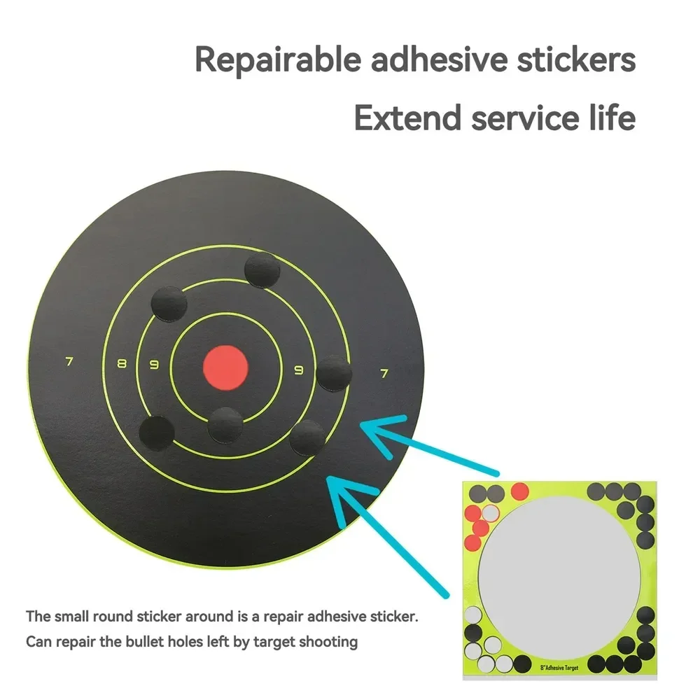 100pcs Paper Target Stickers Adhesive Reactivity Shoot Targets Outdoor Shooting Practice Hunting Training 8*8inch Shot Target