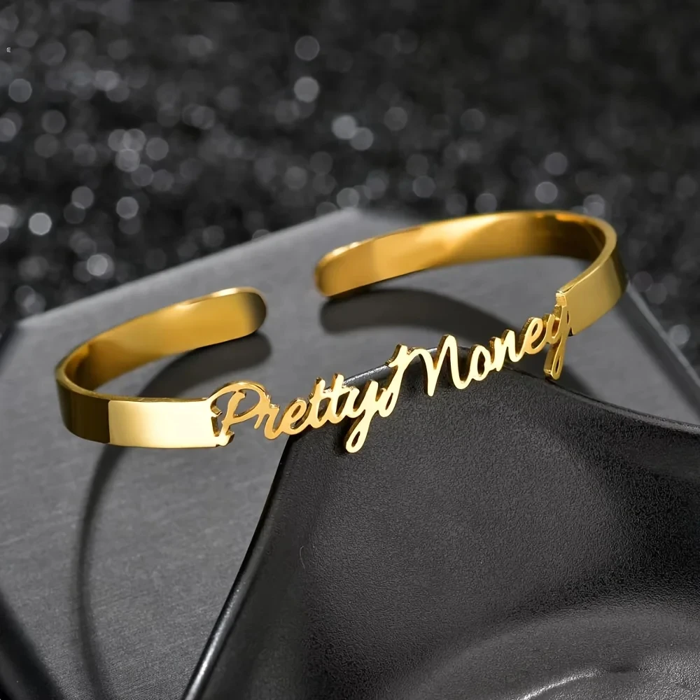 

Stainless Steel Customized Name Letter Bangles Personalized Jewelry The Best Gift For Valentine's Day Charming Women's Bracelet