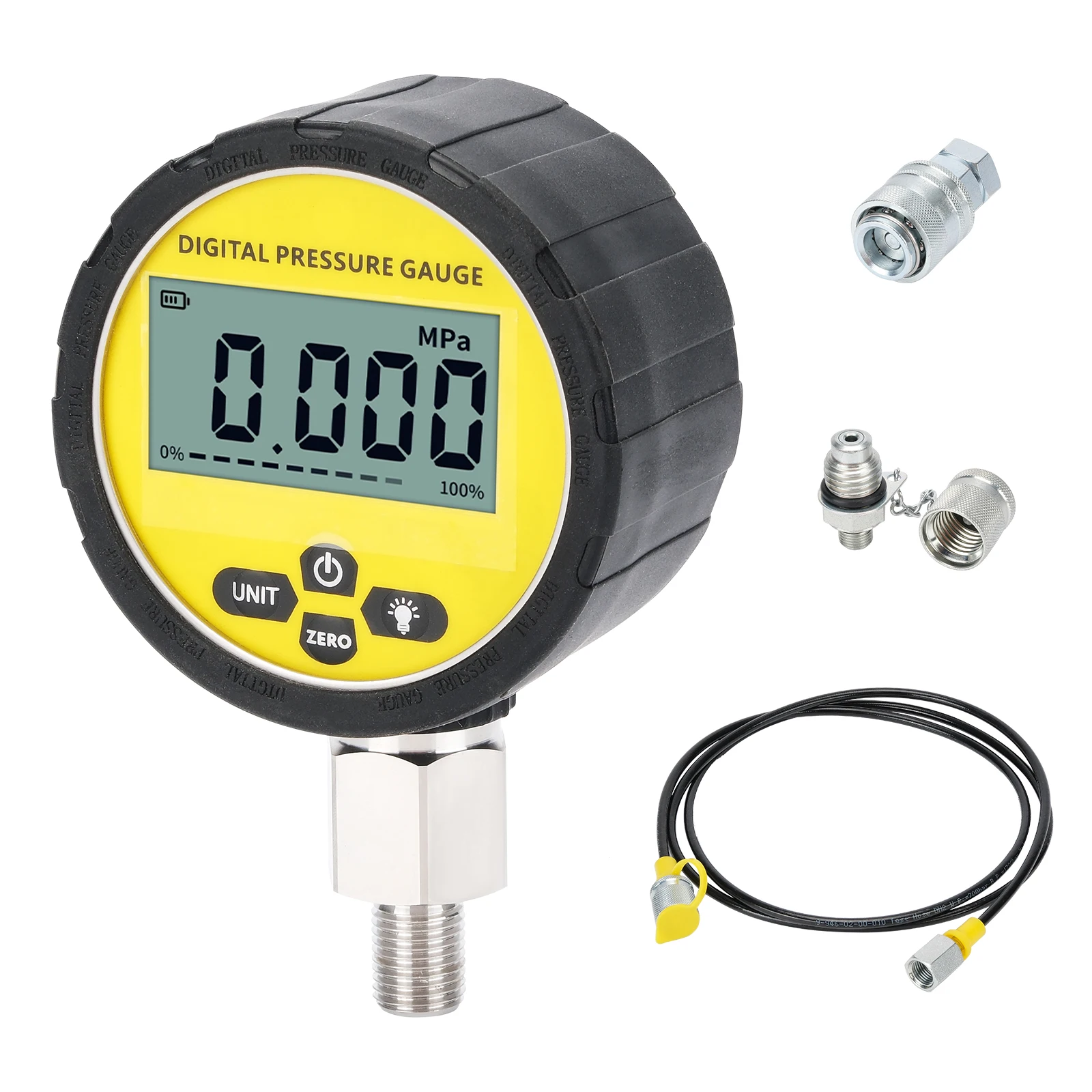 

Комплект для цифрового измерения гидравлического давления 10000 фунтов на кв. дюйм для экскаваторов США: 1 манометр, 1 шланг, 2 соединительные муфты, черный силиконовый защитный чехол, 1/4 NPT, 700BA