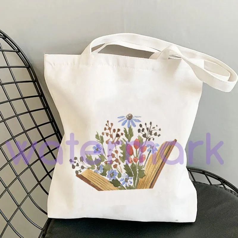 Floral Books Watercolour Tote Bags Literature Pressed Flowers Water Colour Typewriter Watercolor Illustration Totes Eco Bag