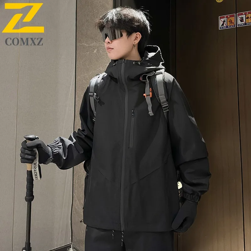 

COMXZ Color Block, двусторонняя одежда, унисекс, свободная водонепроницаемая ветровка с капюшоном, весна-осень 2021, повседневная куртка, пальто для мужчин и женщин