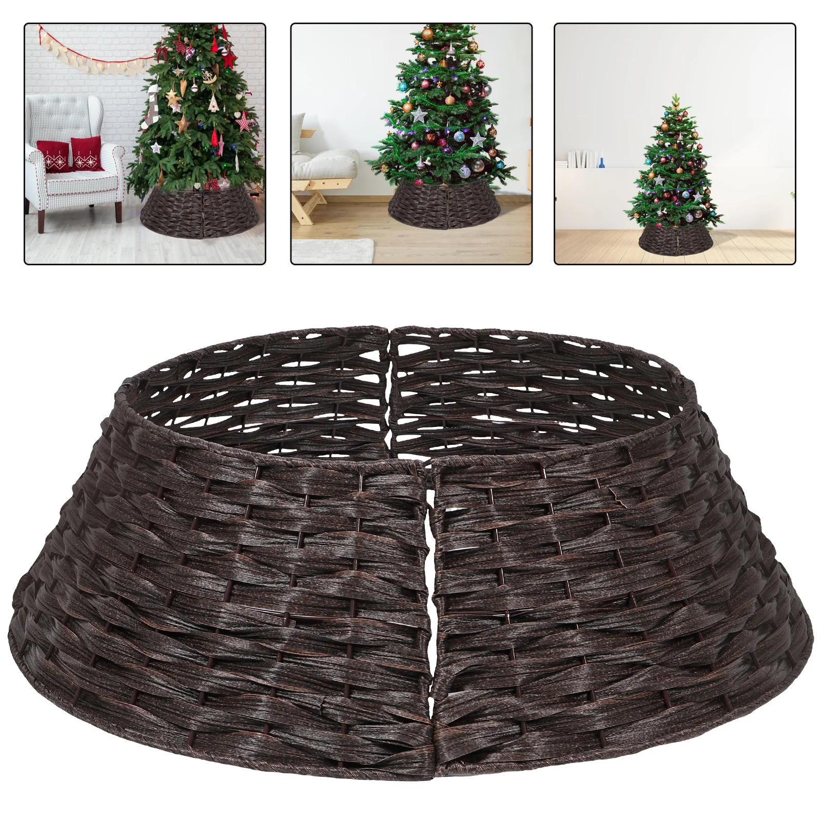 

Christmas Tree Skirt Farmhouse Rustic Woven Tree Collar For Artificial Trees Holiday Party Decor Indoor Outdoor Use
