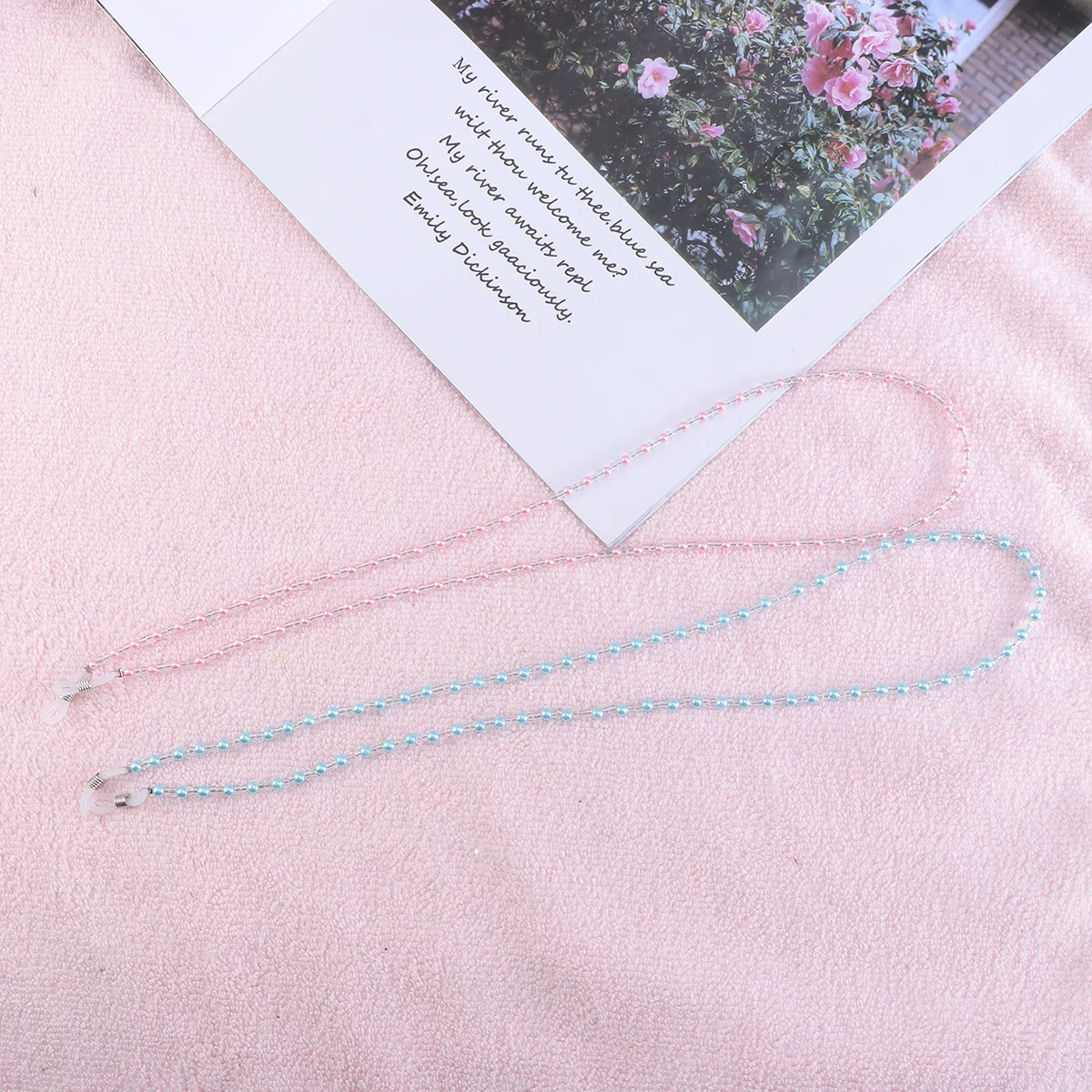 

2Pcs Eyeglass Strap Beaded Design Premium Material Comfortable Fit for Glasses Reading Sunglasses Outdoor Travel Use Blue Pink