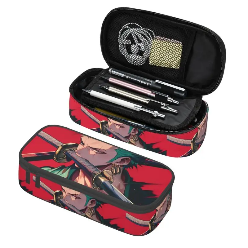 Niedliche Zoro O-One P-Piece Anime-Federmäppchen für Jungen und Mädchen, individuelle Stifttasche mit großem Fassungsvermögen, Schulbedarf