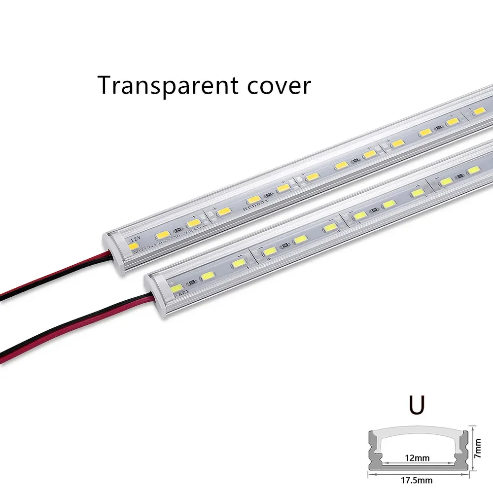 Aluminiowa sztywna listwa świetlna LED DC12V 50CM 20 cali w kształcie litery U/V 5730 36 diod LED kanał aluminiowy LED oświetlenie dekoracyjne do