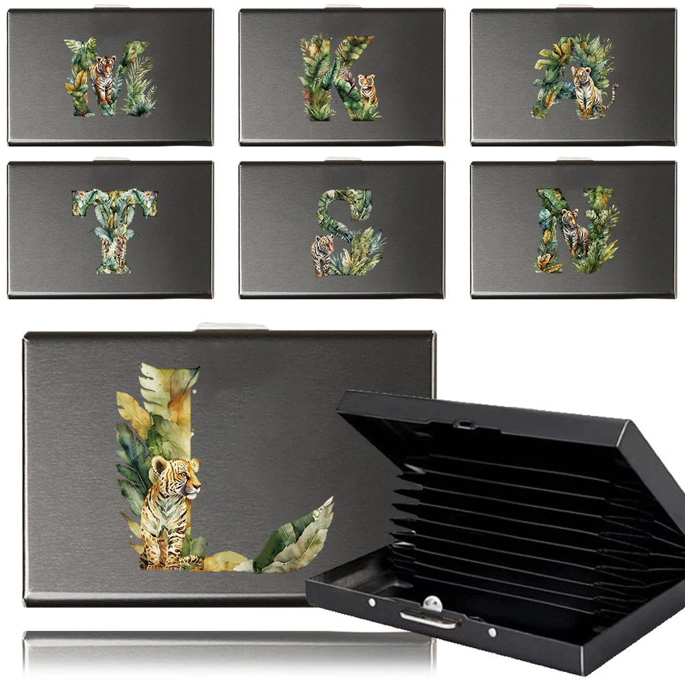 

Card and Id Card Holder Men Women Metal Cards Box RFID Blocking Metal Cards Holder 6 Card Case Golden Jungle Tiger Letter Series
