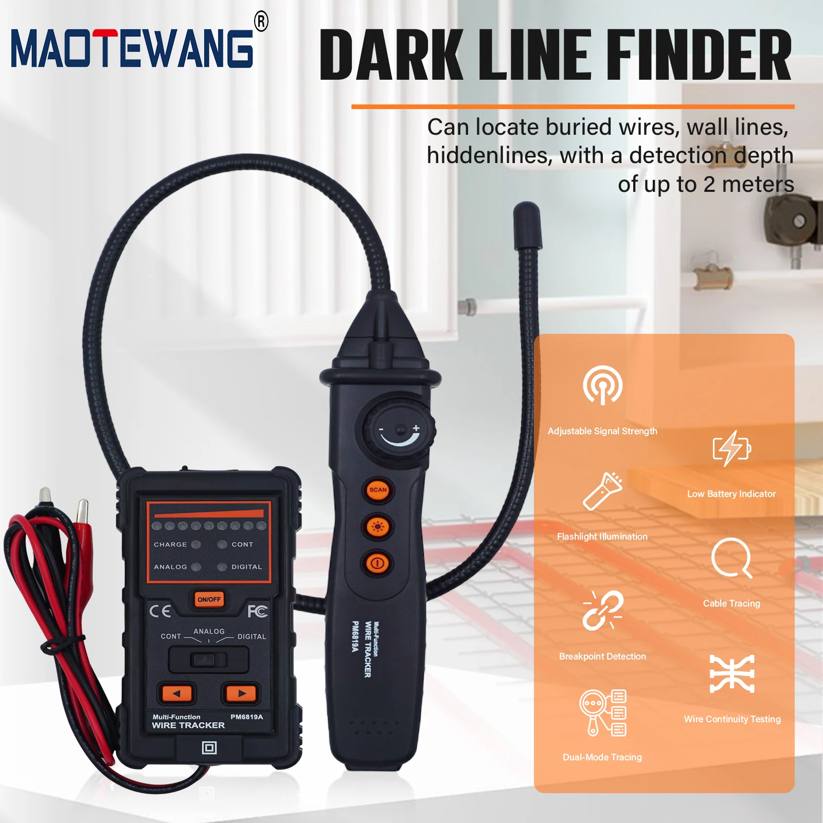 Underground Wire Locator with Earphone Electrical Circuit Tracer Detects Receiver Underground Dog Fence Wire Break Locator