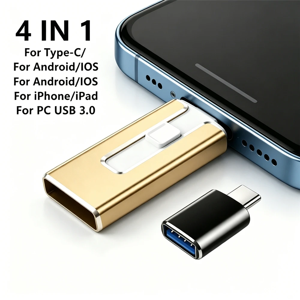 Unidad Flash USB 3,0 4 en 1 OTG de 512GB, 256GB, 128GB, 32GB, Pendrive para iPhone, iPad, Samsung, Android, Micro USB tipo C de alta velocidad