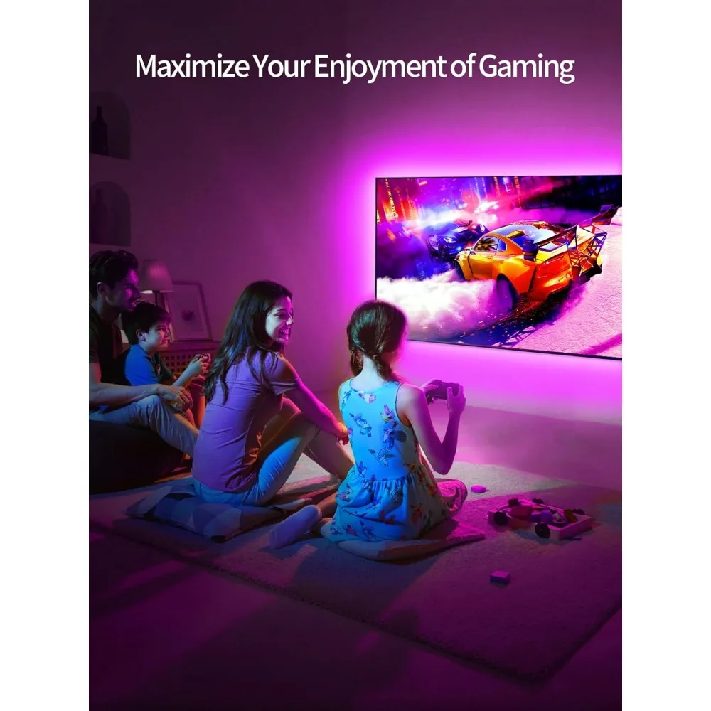 TV LED 백라이트, 32-45인치 TV용 9.84피트 LED 조명, 리모컨이 있는 RGB TV 백라이트, 음악 동기화 블루투스 앱 제어 스트립 라이트