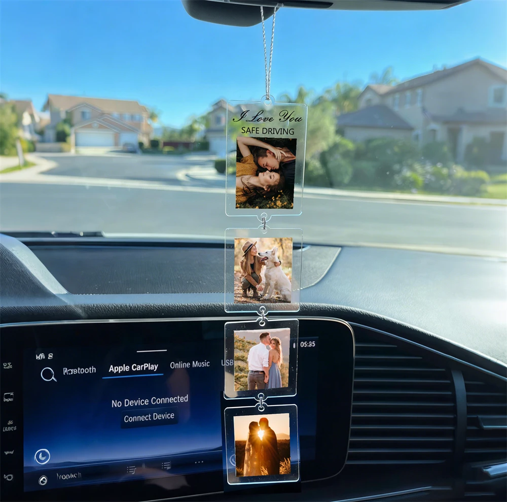 Adorno Acrílico Personalizado para Coche con Nombre y Múltiples Fotos Familiares, Colgante para Coche, Regalo para Conductor Novato, Adornos Personalizados