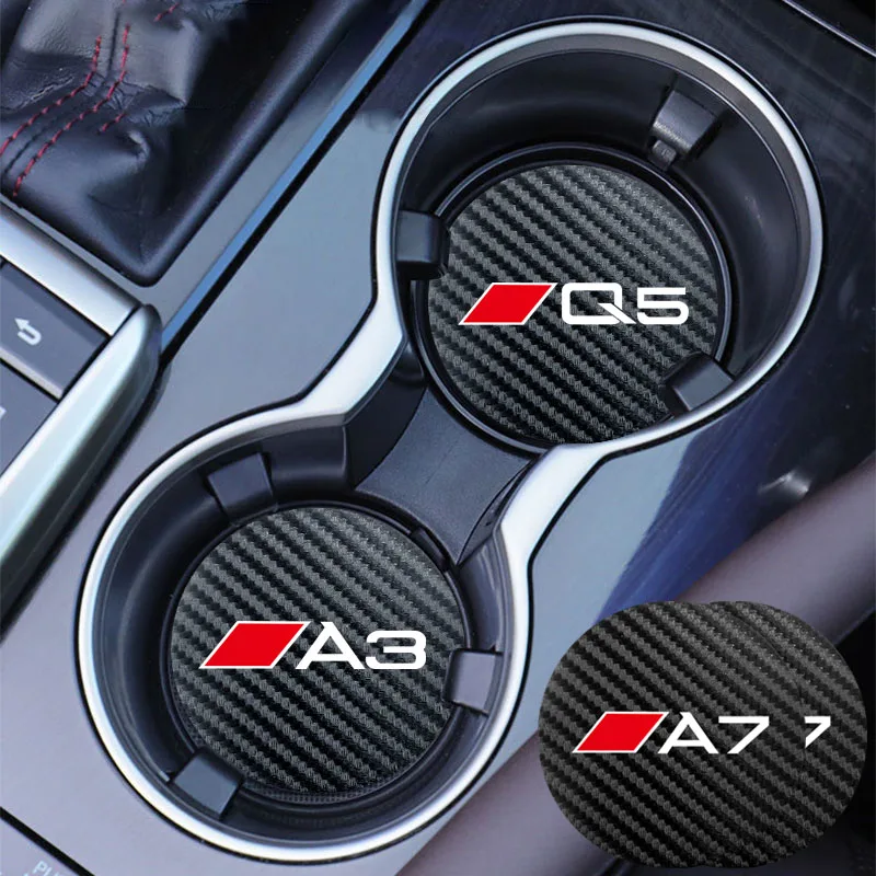 Tapis de dessous de verre en cuir pour voiture, 2 pièces, antidérapant, pour tasse d'eau, pour Audi A1 A3 A4 A5 A6 A7 A8 Q2 Q3 Q5 Q7 Q8 B6 B8 B9 C5 C7 TT S1 S7 S3 RS6