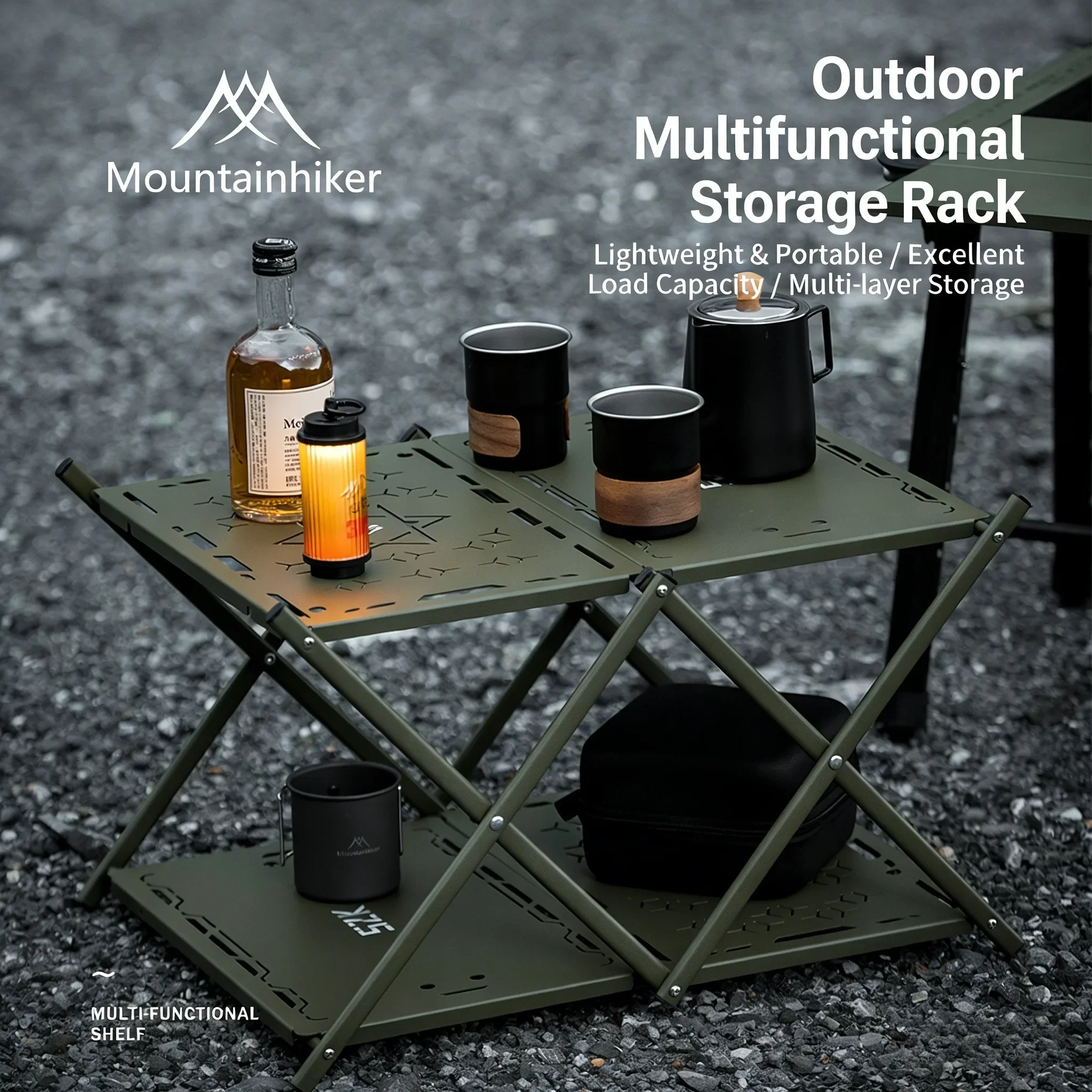 MOUNTAINHIKER Dreistufiges Regal Outdoor-Aufbewahrungsregal Klappbares Regal Tragbares Camping-Picknick-BBQ-Aufbewahrungsregal Garten-Klapptisch
