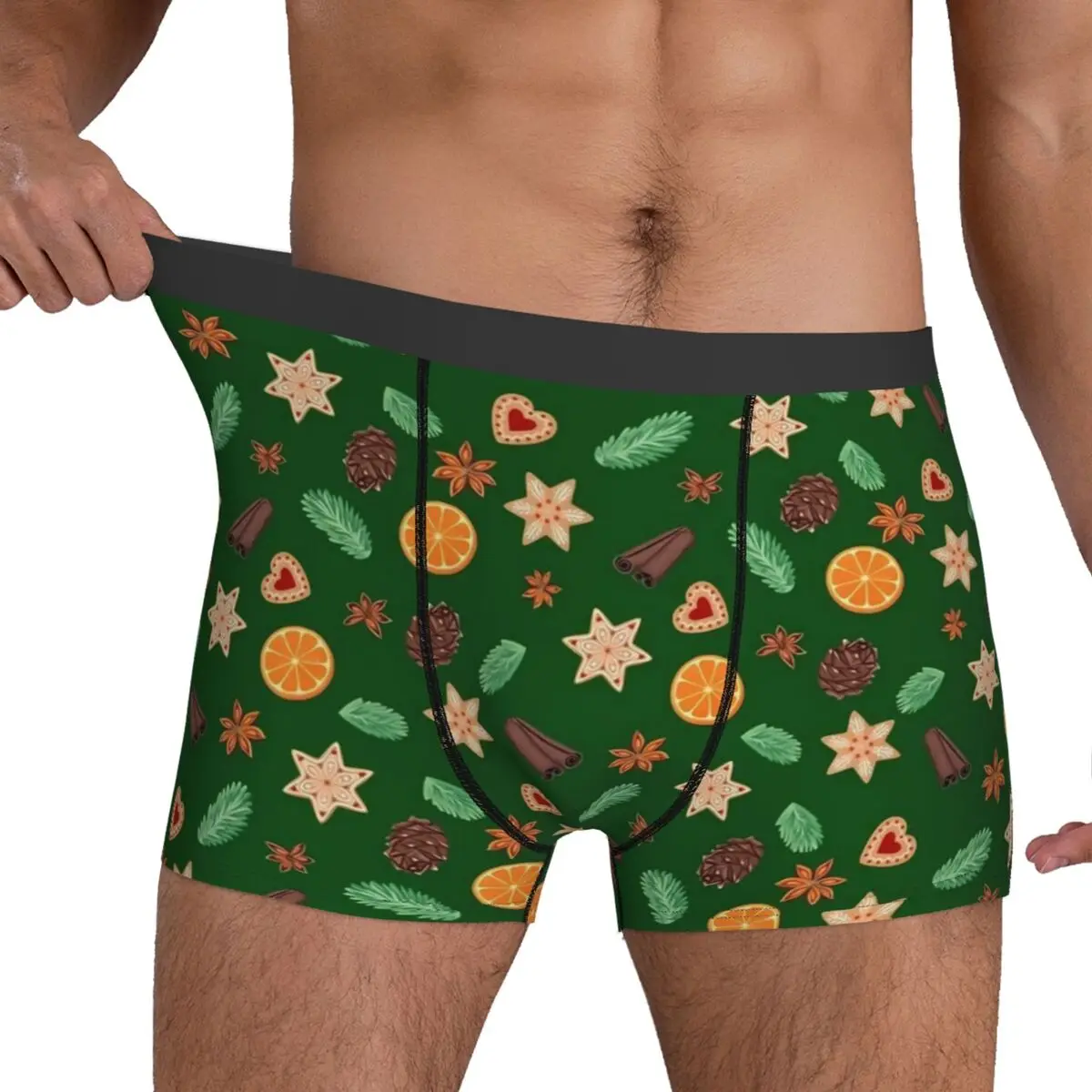 Christmas Pine Cones Underwear Festive Fall Print Males Shorts Briefs Sexy Trunk High Quality Print Large Size Panties