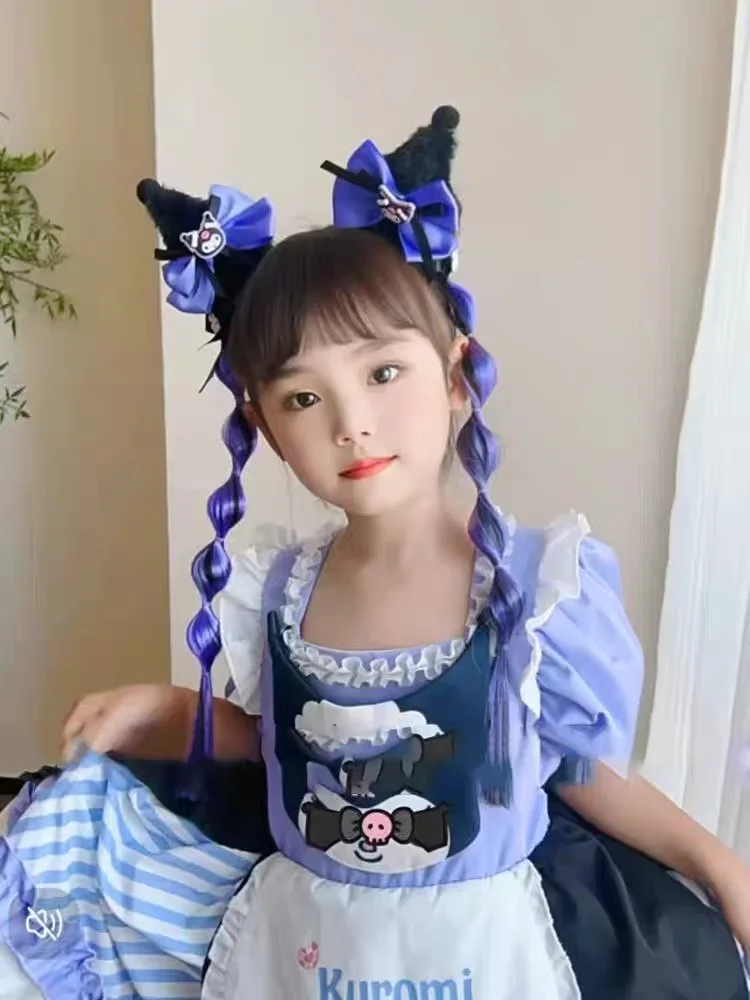 Sanrio Kuromi Mädchen Halloween-Kostümzubehör Cosplay Haarspangen Perücke Zopf Haargummi Bubble-Zopf Pferdeschwanz Haarband Schleifenklammer – Detail 6