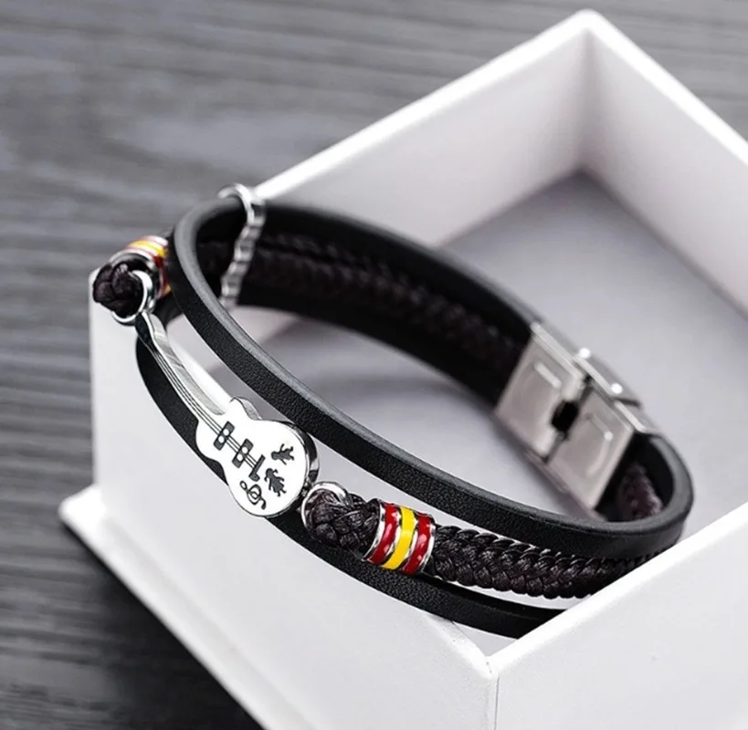 Fashionable and Creative Guitar Leather Braided Bracelet for Men and Women, Personalized Trendy Rock Music Jewelry Accessories