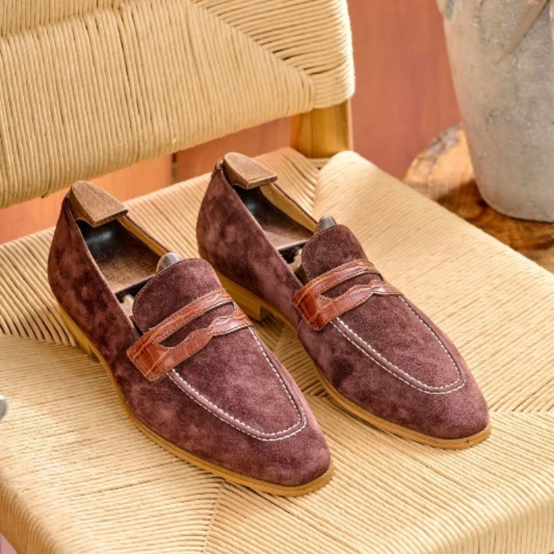 

Men Loafers Shoes Made Genuine Leather Color Blocked Low Heel Comfortable Business Casual Men Shoes