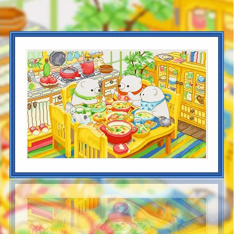 

Весенняя вышивка крестиком в полном комплекте, мультяшный маленький медвежонок, ужин, сделай сам, швейная игла, искусство и ремесло, рождественское украшение