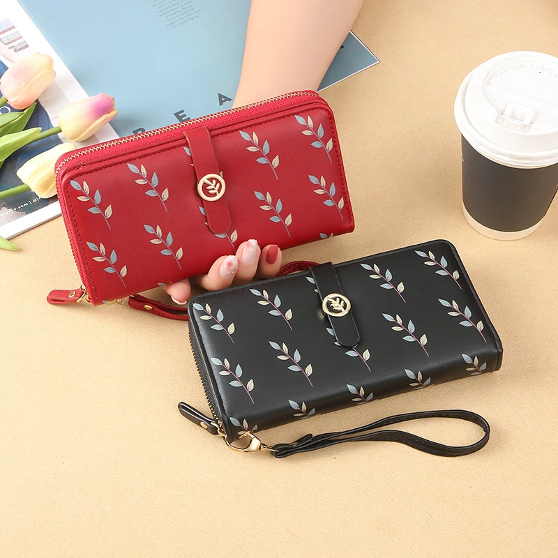 

New Women's Wallet PU Leather Purse Credit Card Holder Female Long Leaves Wallet Clutch Bag Ladies Zipper Hasp Phone Money Pouch