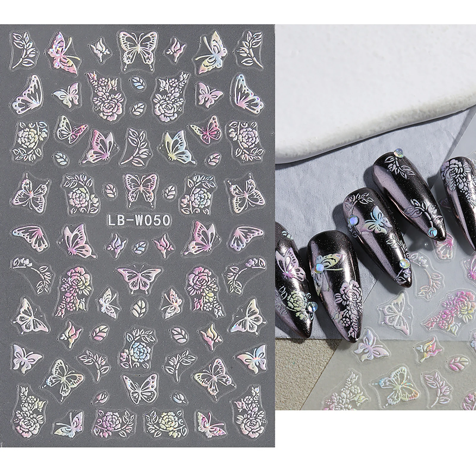 2pcs Butterfly Nail Art Sticker Nail Polish Gel Toenails Stickers for Mothers Wives Girlfriends Daughters