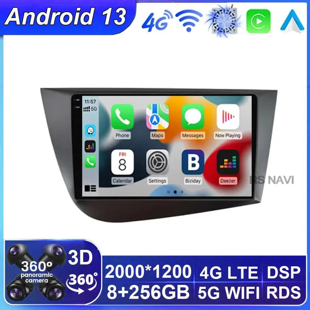 

Android 13 Car Rodio for Seat Leon 2 MK2 2005-2012 Carplay Auto Multimedia Video Player Navigation Head Unit WIFI+4G GPS BT DSP