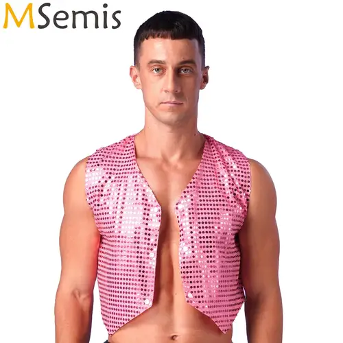 Chaleco Rave de discoteca brillante con lentejuelas para hombre, Tops de Jazz, traje de actuación de baile de Hip-hop, chaleco con dobladillo Irregular con lentejuelas brillantes