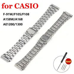 18mm Stainless Steel Strap for Casio F-91W F105 F108 A158W A168 AE1200 AE1300 Replacement Watch Band Metal Band