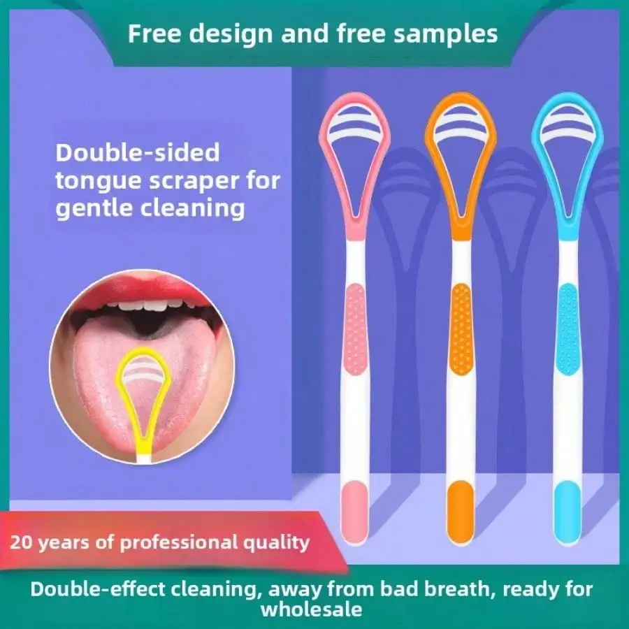 1pc Tongue Scrubber Bad Breath Eliminator Oral Hygiene Care Silicone Plastic Tongue Cleaner