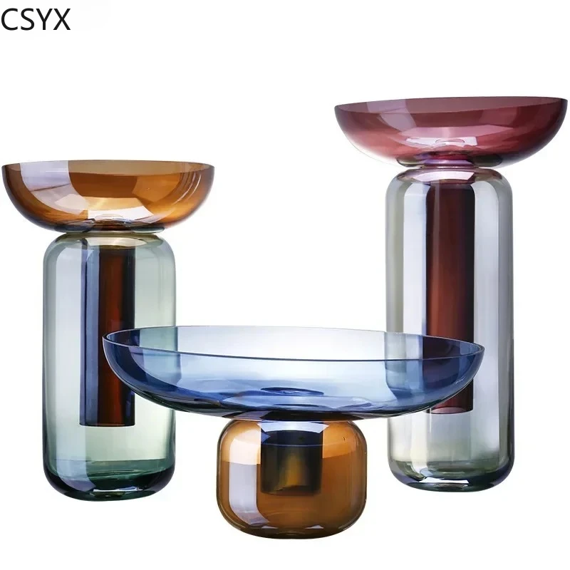 Gradient Colored Detachable Glass Vase Hydroponic Flower Pots Desk Decoration Artificial Flower Decorative Floral Arrangement