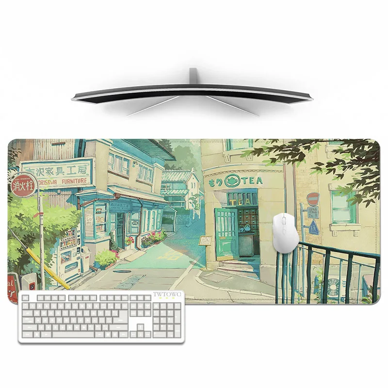 Mouse Pad Gaming Anime Green Japanese Street XL New Custom Home Mousepad XXL keyboard pad Natural Rubber Soft Office Mouse Mats