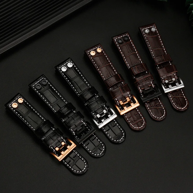 22mm 24mm The first layer of matte cowhide leather soft strap stud Pin buckle Men's Watchband For Hamilton H78696393 H78626583