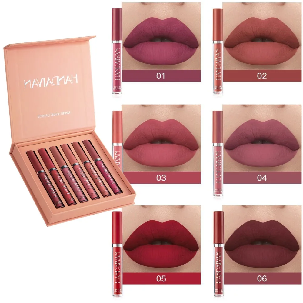 Juego de brillo de labios mate de varios colores, venta al por mayor, lápiz labial líquido, maquillaje de Color de labios, Batom de larga duración, brillo de labios desnudo Sexy rojo rosa Lo