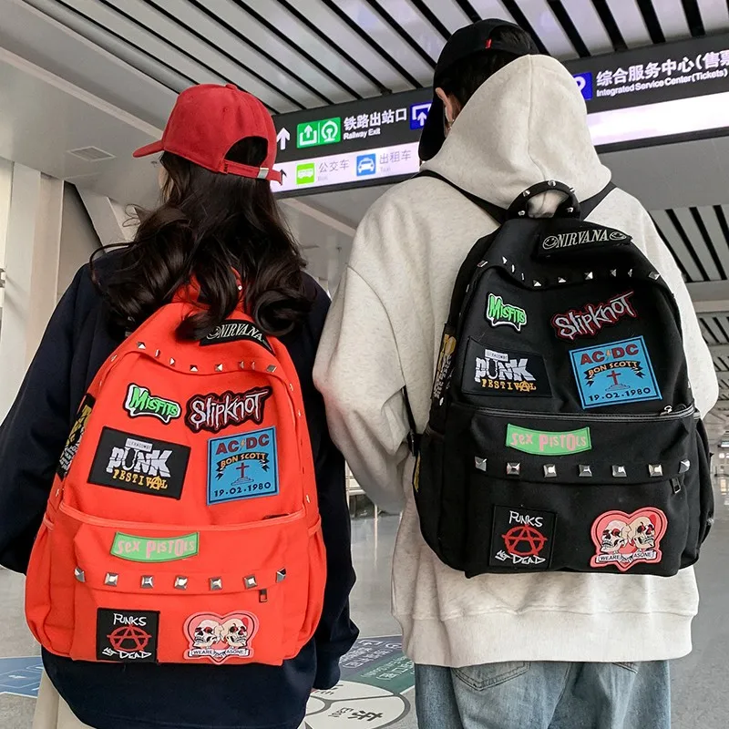 Punk Backpack Rock Subculture Embroidery Rivet College Student Large Capacity Backpack Y2k Spicy Original Backpack