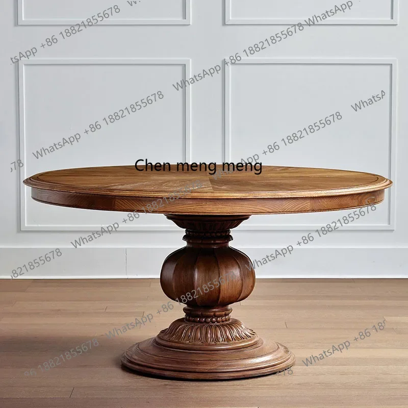 

ZJFrench solid wood round dining table household retractable white oak round table retro large round table