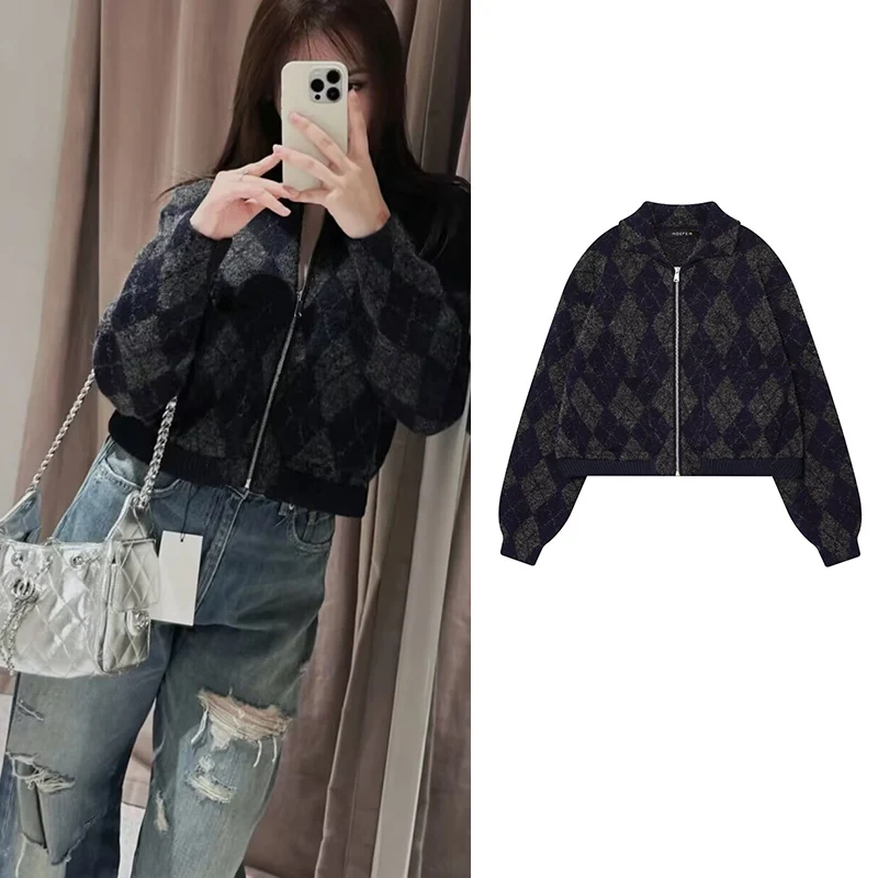 

Свитер, куртки, осенний женский свитер, новинка 2025 года, элегантный женский свитер в клетку с бриллиантами, кардиган, шикарный молодежный свитер-джокер для уличных путешествий