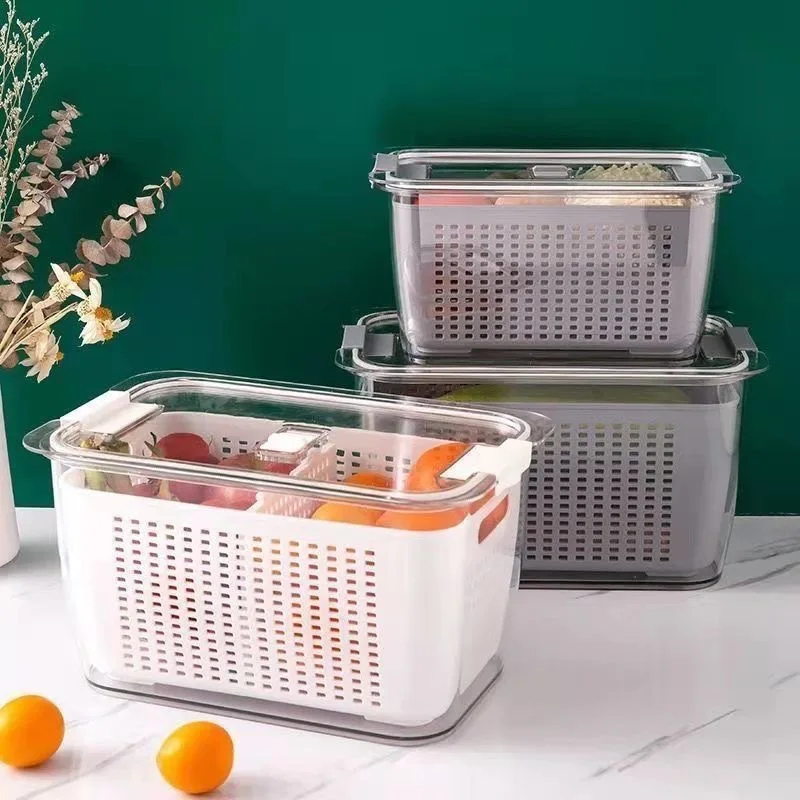 Refrigerator Preservation Storage Box Drain Basket Storage Containers Sealed Box Vegetable and Fruit Food Grade Drain Box 주방용품