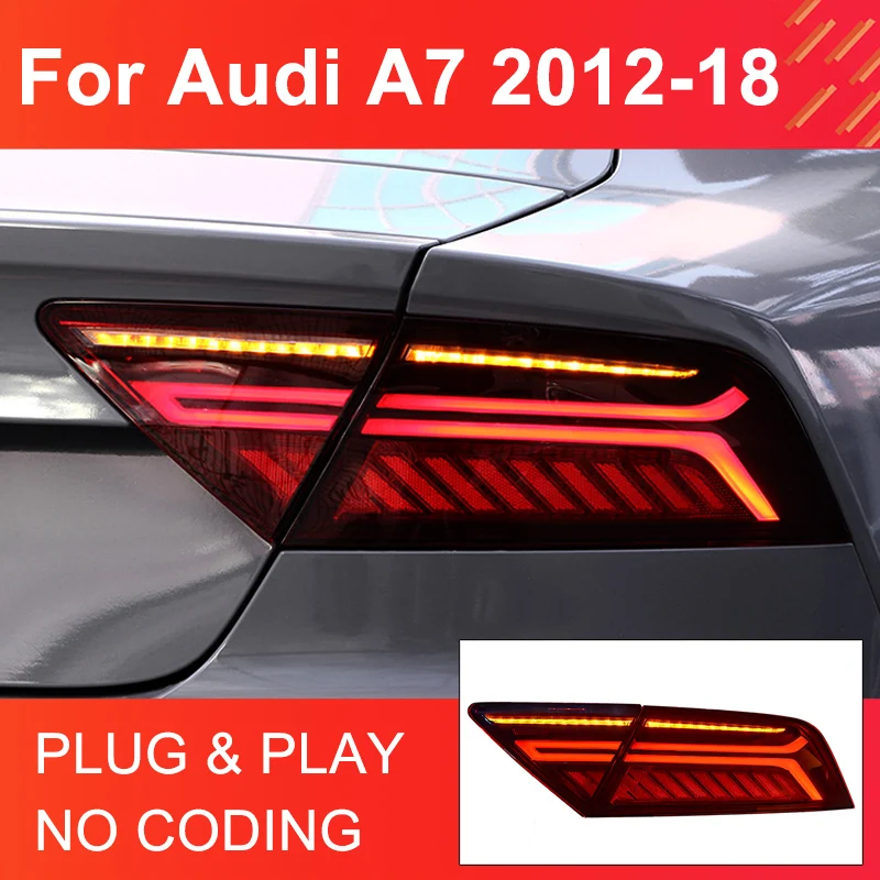 1 Pair LED Taillights Assembly For Audi A7 S7 RS7 2012-2018 Tail Lamps Plug and Play with LED Dynamic Turning Rear Taillights