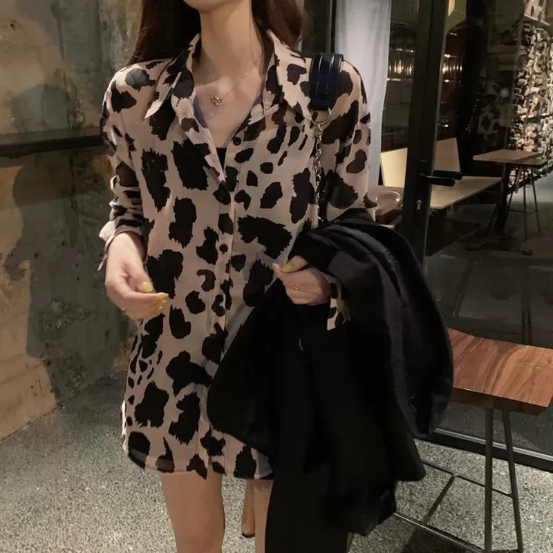 Blouses Shirts Women Summer Long Sleeve Leopard Harajuku Chiffon All-match 3XL New Streetwear Chic Womens Outwear Thin Sun-proof