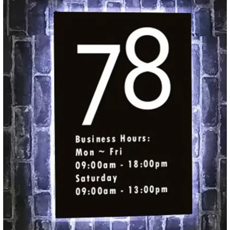 Custom Illuminated LED House Sign Modern LED House Number Vertical Address Plaque Back-lit HorizontalHollow