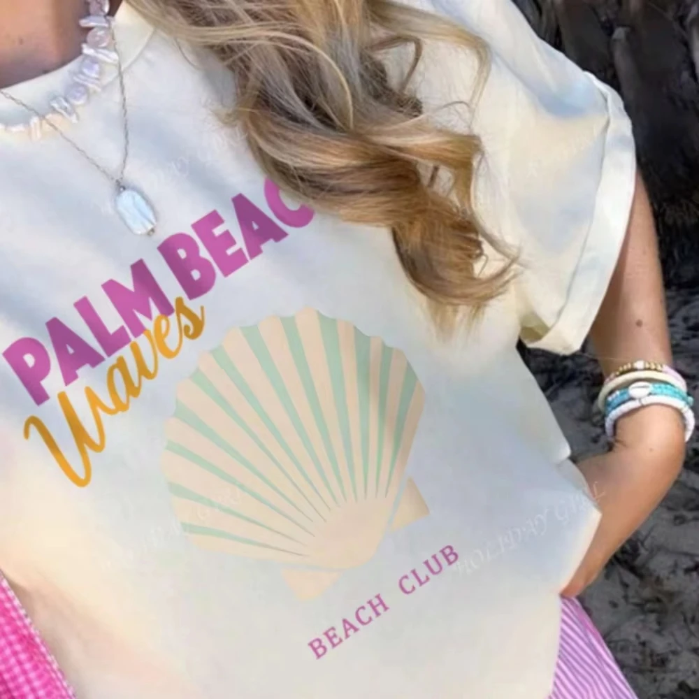 

Ladies' Summer Leisure Vacation Style Letter Shell Print Pattern Round Neck Short Sleeved T-Shirt Fashionable and Versatile