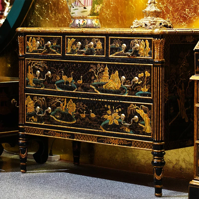 

LXFrench solid wood painted chest cabinet high-end villa living room storage decorative cabinet European styleSSS